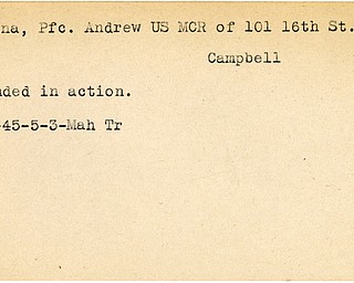 World War II, Vindicator, Andrew Bollina, USMCR, Campbell, wounded, 1945, Mahoning, Trumbull