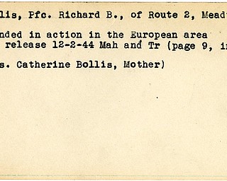 World War II, Vindicator, Richard B. Bollis, Meadville, wounded, Europe, 1944, Mahoning, Trumbull, Catherine Bollis