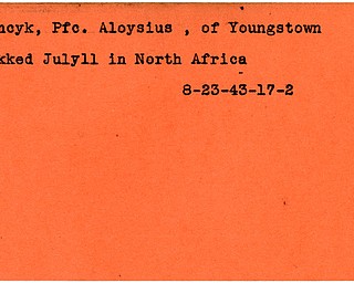 World War II, Vindicator, Aloysius Boncyk, Youngstown, killed, Africa, 1943
