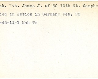 World War II, Vindicator, James J. Borak, Campbell, wounded, Germany, 1945, Mahoning, Trumbull