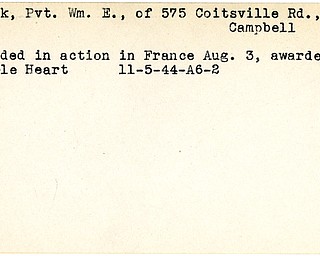 World War II, Vindicator, William E. Borak, Campbell, wounded, France, 1944, award, Purple Heart