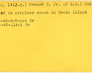 World War II, Vindicator, Howard G. Boren Jr, Hubbard, killed, plane crash, Rhode Island, 1945, Mahoning, Trumbull
