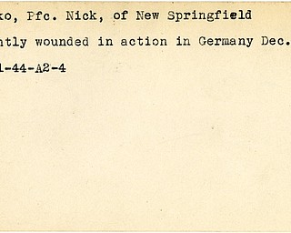 World War II, Vindicator, Nick Botsko, New Springfield, wounded, Germany, 1944