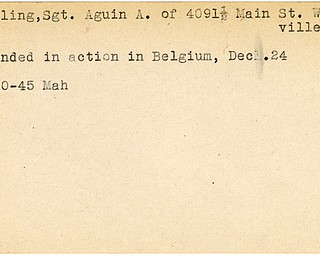 World War II, Vindicator, Aguin A. Bowling, Wellsville, wounded, Belgium, 1945, Mahoning