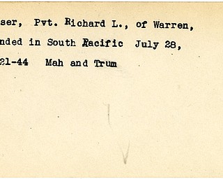 World War II, Vindicator, Richard L. Bowser, Warren, wounded, Pacific, 1944, Mahoning, Trumbull