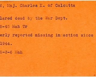 World War II, Vindicator, Charles K. Boyd, Calcutta, missing, 1944, Mahoning, 1945, Trumbull, killed, died