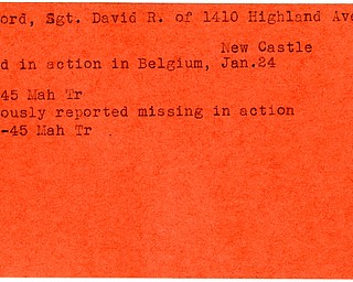 World War II, Vindicator, David R. Bradford, New Castle, killed, Belgium, 1945, Mahoning, Trumbull, missing