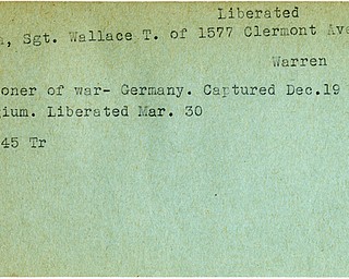 World War II, Vindicator, Wallace T. Brain, Warren, prisoner, Germany, Belgium, liberated, 1945, Trumbull