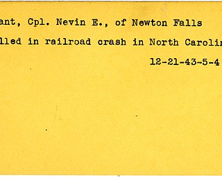 World War II, Vindicator, Nevin E. Brant, Newton Falls, killed, accident, North Carolina, 1943