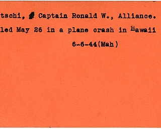 World War II, Vindicator, Ronald W. Bratschi, Captain, Alliance, killed, plane crash, Hawaii, 1944, Mahoning