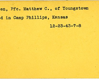 World War II, Vindicator, Matthew C. Breen, Youngstown, died, Camp Phillips, Kansas, 1943