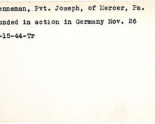 World War II, Vindicator, Joseph Brenneman, Mercer, wounded, Germany, 1944, Trumbull