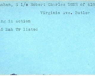 World War II, Vindicator, Robert Charles Bresnahan, USNR, Butler, missing, 1945, Mahoning, Trumbull