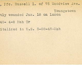 World War II, Vindicator, Russell L. Bretz, Youngstown, wounded, Luzon, 1945, Mahoning, Trumbull