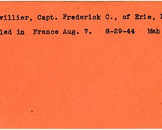 World War II, Vindicator, Frederick C. Brevillier, Erie, killed, France, 1944, Mahoning