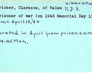 World War II, Vindicator, Clarence Bricker, Salem, prisoner, 1943, liberated, 1945, Mahoning, Memorial Day list