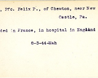 World War II, Vindicator, Felix P. Briga, New Castle, Chewton, wounded, France, 1944, Mahoning