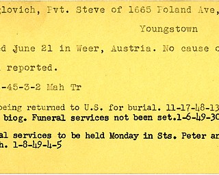 World War II, Vindicator, Steve Briglovich, Youngstown, died, Austria, 1945, Mahoning, Trumbull, 1948, 1949