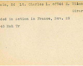 World War II, Vindicator, Charles L. Brittain, Girard, wounded, France, 1945, Mahoning, Trumbull