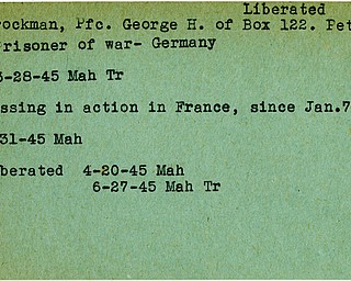 World War II, Vindicator, George H. Brockman, prisoner, Germany, 1945, Mahoning, Trumbull, missing, France, liberated