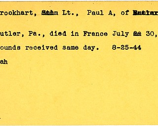World War II, Vindicator, Paul A. Brookhart, Butler, died, France, killed, wounded, 1944, Mahoning