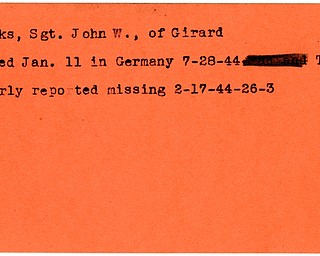 World War II, Vindicator, John W. Brooks, Girard, killed, Germany, 1944, Trumbull, missing