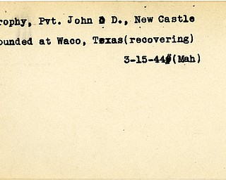 World War II, Vindicator, John D. Brophy, New Castle, wounded, Waco, Texas, 1944, Mahoning