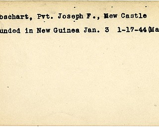 World War II, Vindicator, Joseph F. Broschart, New Castle, wounded, New Guinea, 1944, Mahoning