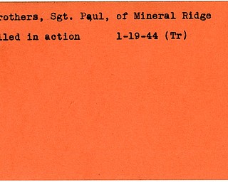 World War II, Vindicator, Paul Brothers, Mineral Ridge, killed, 1944, Trumbull