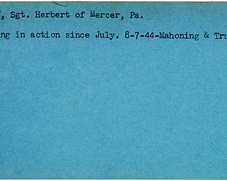 World War II, Vindicator, Herbert Brown, Mercer, missing, 1944, Mahoning, Trumbull