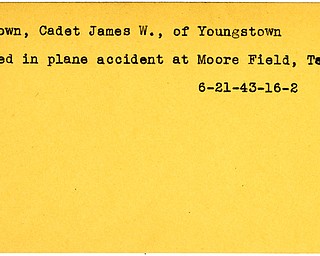 World War II, Vindicator, James W. Brown, Youngstown, died, accident, Texas, 1943