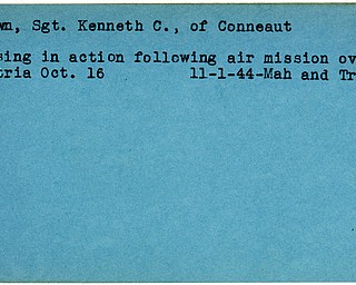 World War II, Vindicator, Kenneth C. Brown, Conneaut, missing, Austria, 1944, Mahoning, Trumbull