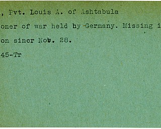 World War II, Vindicator, Louis A. Brown, Ashtabula, prisoner, Germany, missing, 1945, Trumbull