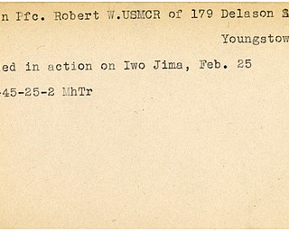 World War II, Vindicator, Robert W. Brown, Youngstown, wounded, Iwo Jima, 1945, Mahoning, Trumbull