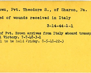 World War II, Vindicator, Theodore S. Brown, Sharon, killed, died, wounded, Italy, 1944, 1948