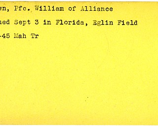 World War II, Vindicator, William Brown, Alliance, drowned, Florida, Eglin Field, died, 1945, Mahoning, Trumbull