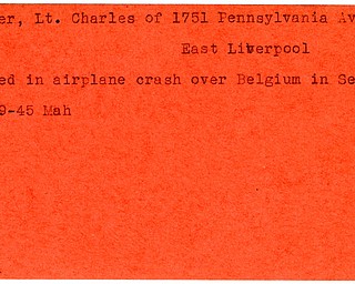 World War II, Vindicator, Charles Brucker, killed, crash, accident, East Liverpool, Belgium, 1945, Mahoning