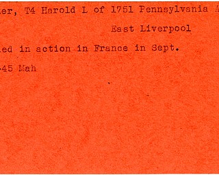 World War II, Vindicator, Harold L. Brucker, killed, France, East Liverpool, 1945, Mahoning