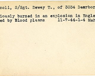 World War II, Vindicator, Dewey T. Brucoli, burned, wounded, England, blood plasma, saved, 1944, Mahoning, Trumbull