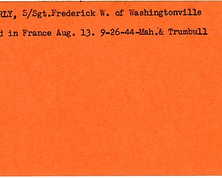 World War II, Vindicator, Frederick W. Bruderly, Washingtonville, killed, France, 1944, Mahoning, Trumbull