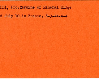 World War II, Vindicator, Carmine Brunelli, Mineral Ridge, killed, France, 1944