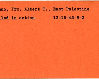 World War II, Vindicator, Albert T. Bruno, East Palestine, killed, 1942
