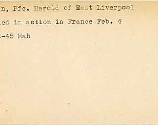 World War II, Vindicator, Harold Bryan, East Liverpool, wounded, France, 1945, Mahoning