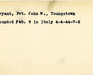 World War II, Vindicator, John W. Bryant, Youngstown, wounded, Italy, 1944