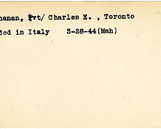 World War II, Vindicator, Charles E. Buchanan, Toronto, wounded, Italy, 1944, Mahoning