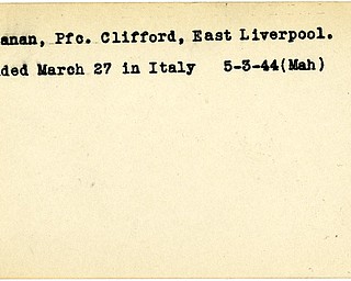 World War II, Vindicator, Clifford Buchanan, East Liverpool, wounded, Italy, 1944, Mahoning