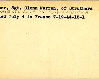 World War II, Vindicator, Glenn Warren Buchner, Struthers, Columbiana, wounded, France, 1944