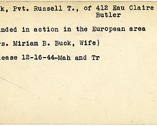 World War II, Vindicator, Russell T. Buck, Butler, wounded, Europe, Miriam B. Buck, 1944, Mahoning, Trumbull