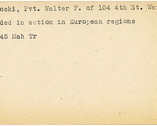 World War II, Vindicator, Walter F. Buckoski, Warren, wounded, Europe, 1945, Mahoning, Trumbull