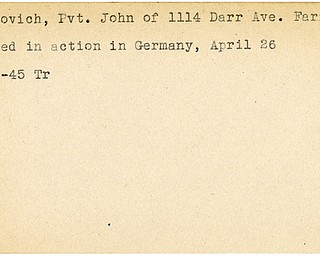 World War II, Vindicator, John Buckovich, Farrell, wounded, Germany, 1945, Trumbull